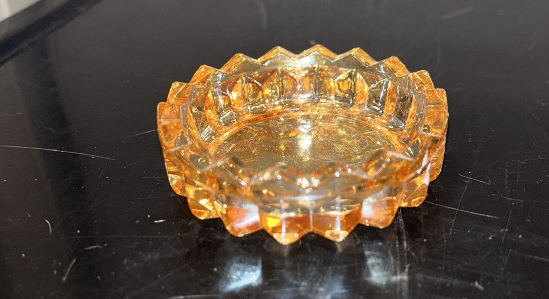 1 Vintage Iridescent Marigold 3”Carnival Glass Salt Cellar Trinket Dish U10