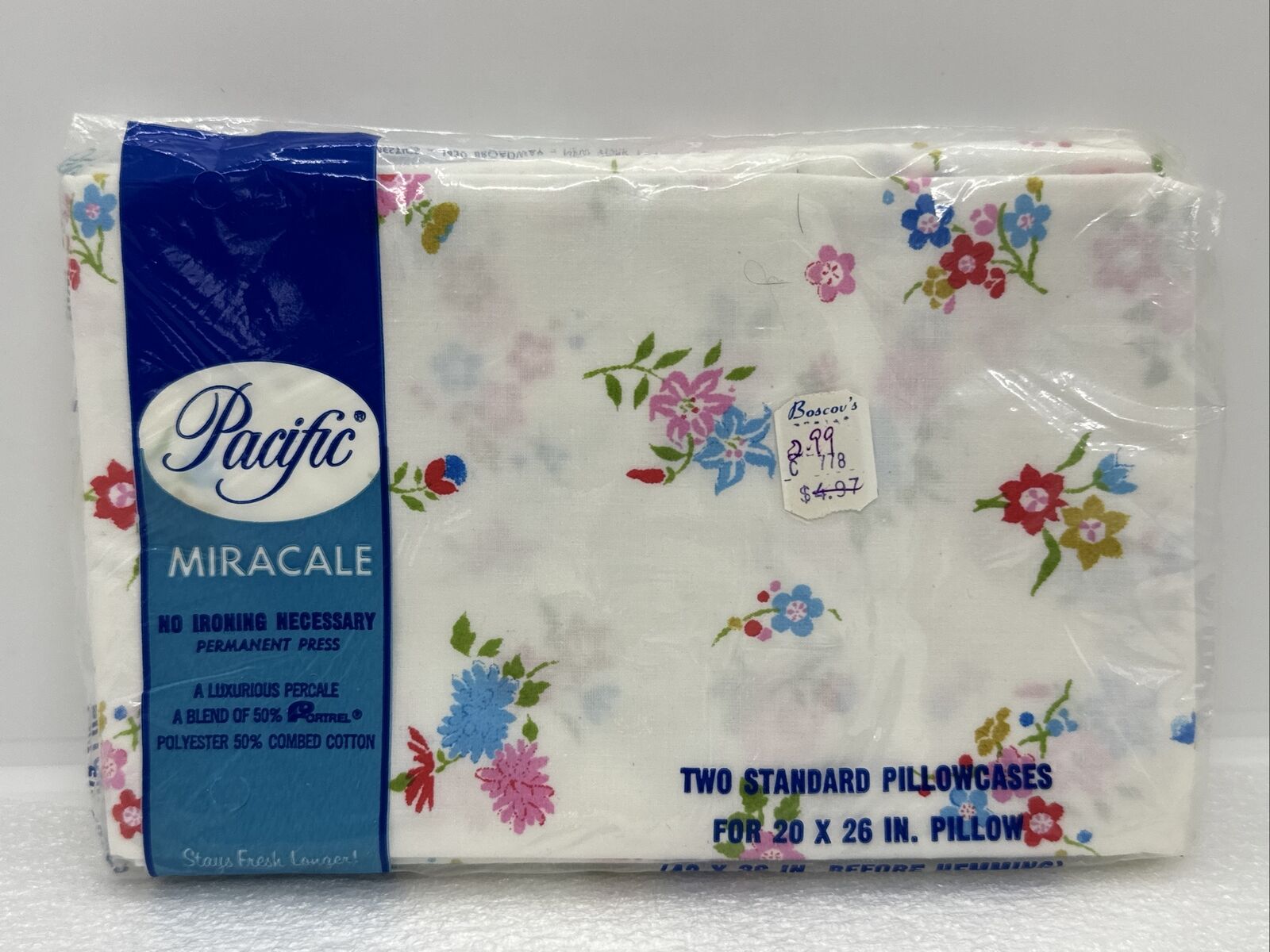 Vintage Pacific Miracale 2 Standard Pillowcases Colorful Spring Flowers NOS