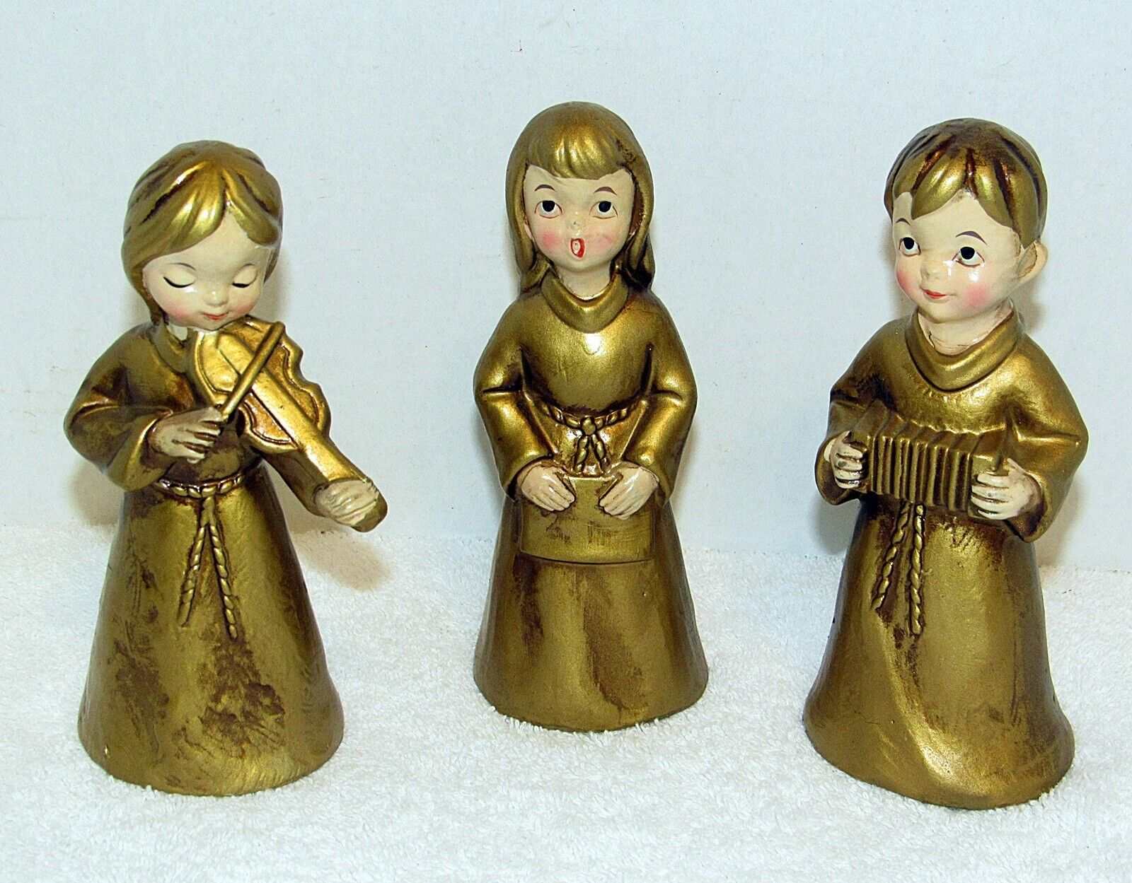 3 Vtg Fine A Quality Ceramic Angels Violin, Accordian, Choir Figurines- DARLING