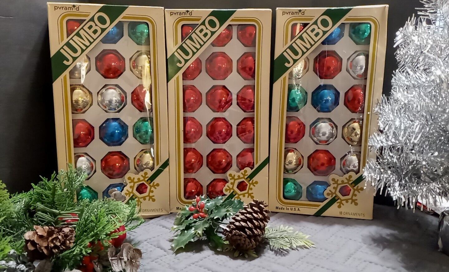 Lot of 54 VTG Pyramid Christmas Tree Glass Ball Ornaments Multicolored Metallic 