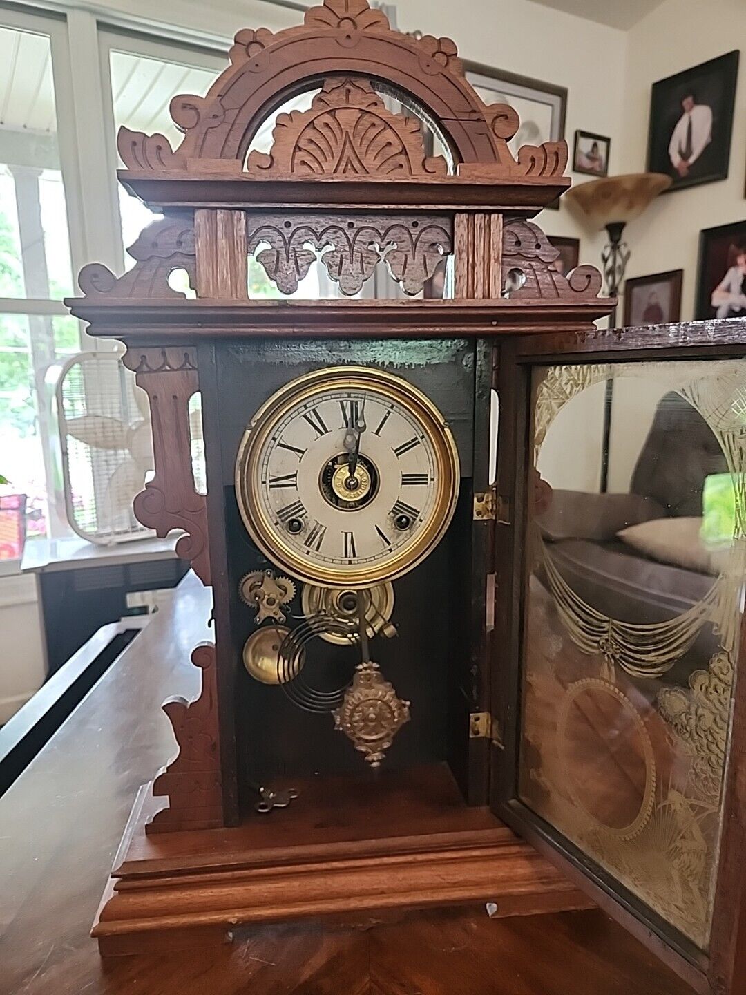 Antique E.N. Welch walnut parlor shelf clock orig Beautiful Read 