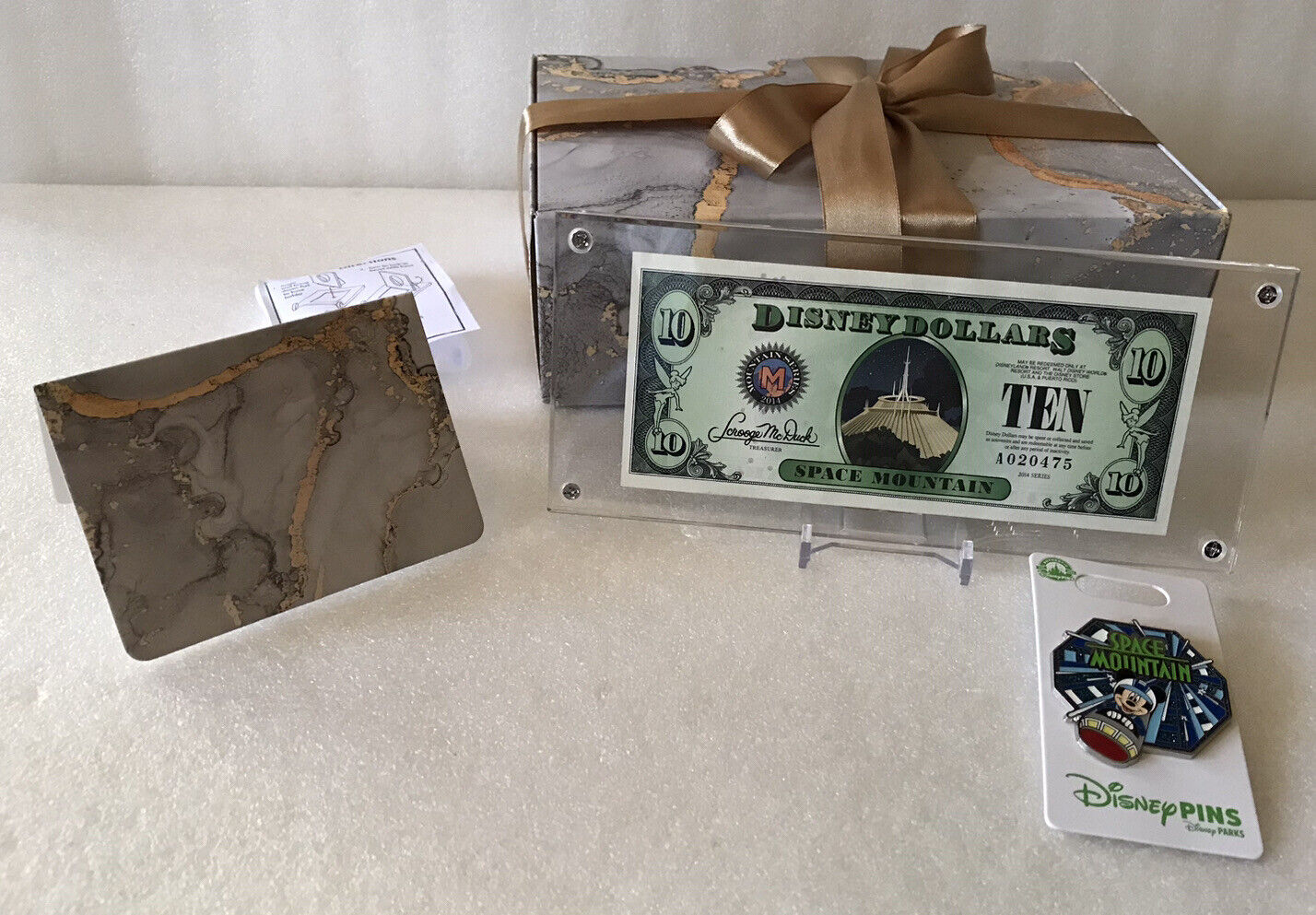 2014 Disney Dollar $10 A Series SPACE MOUNTAIN In Acrylic Display & Pin Gift Set