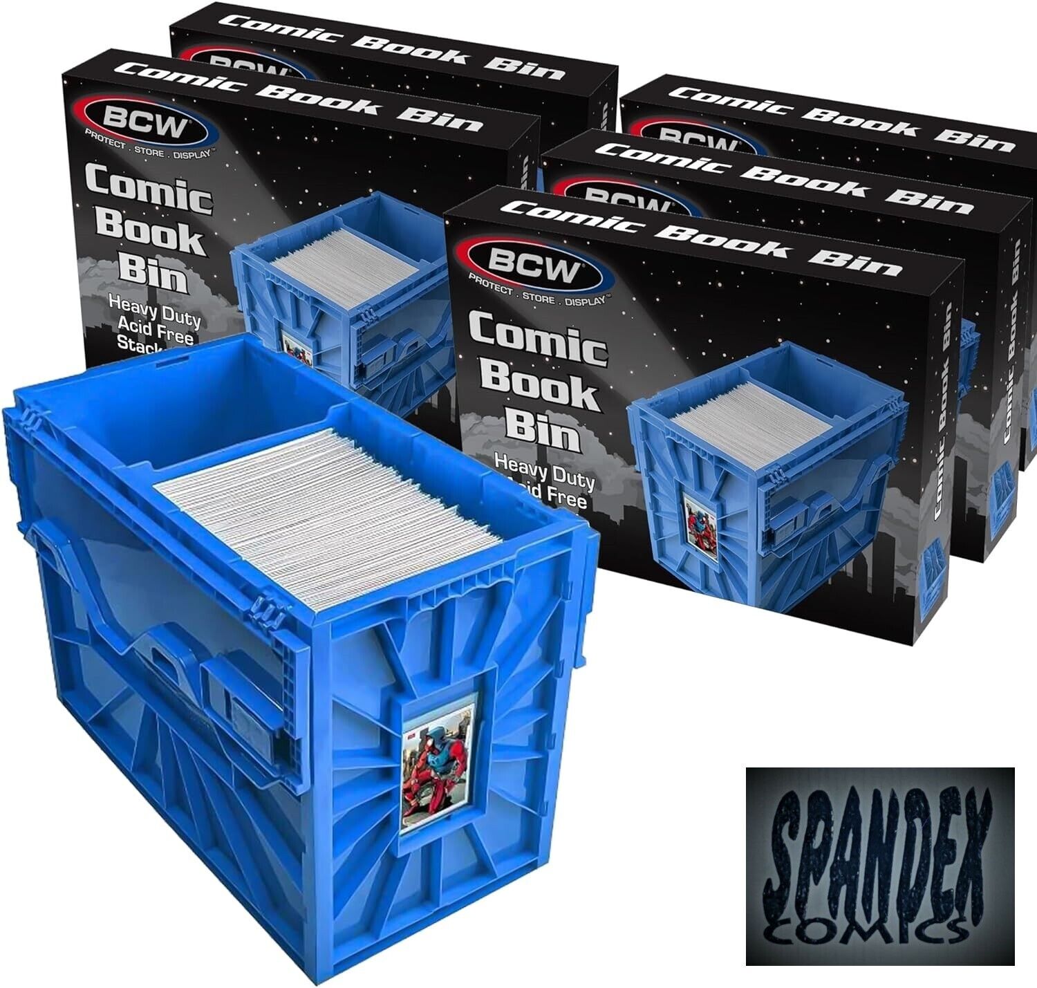 1 Case (5) BCW Blue Short Comic Book Box Bin | Heavy Duty Acid Free Plastic