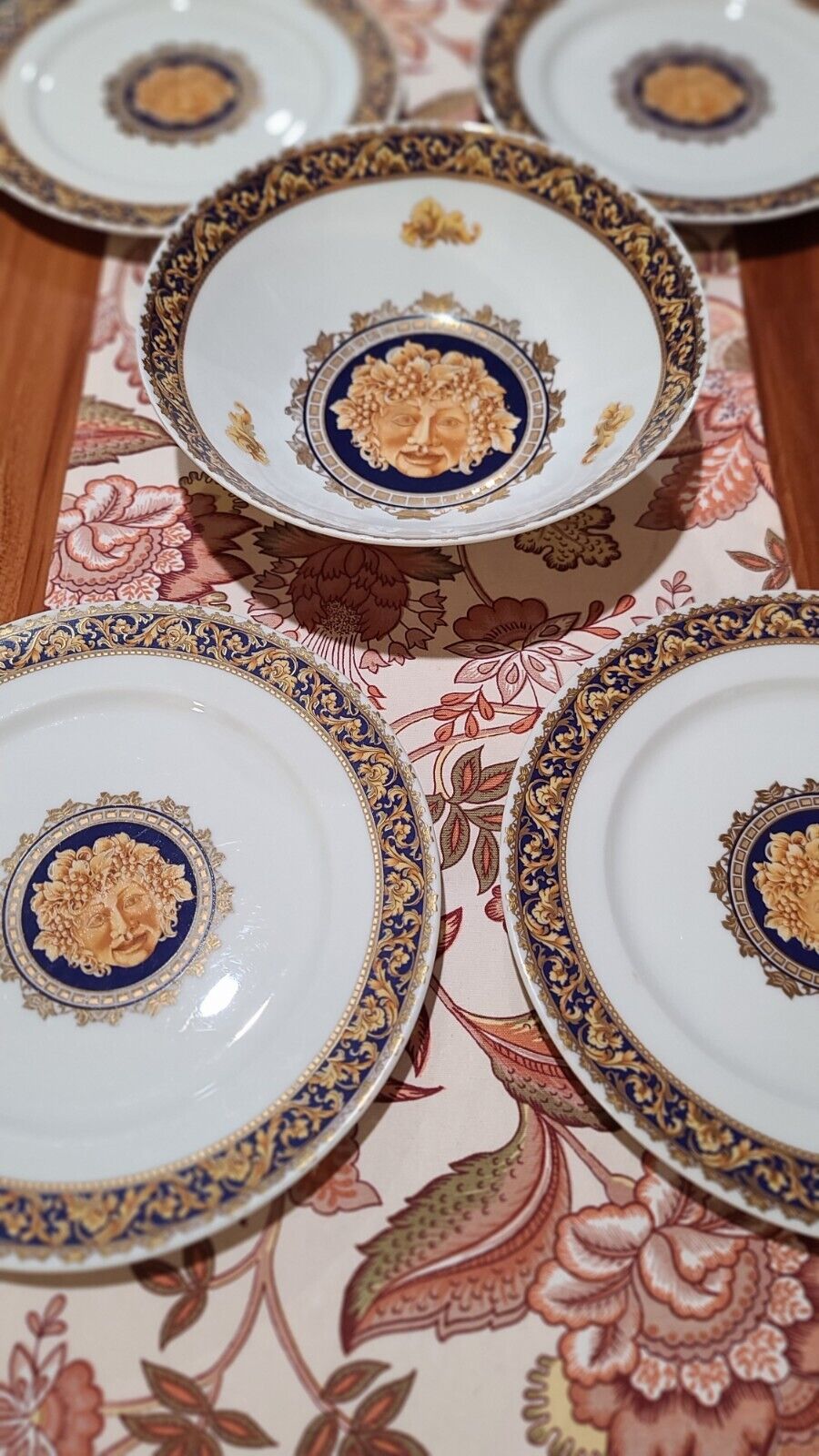 Rare T. Limoges Bacchus Porcelain 24K.4 Dinner Plates + Soupe Or Salad Bowl