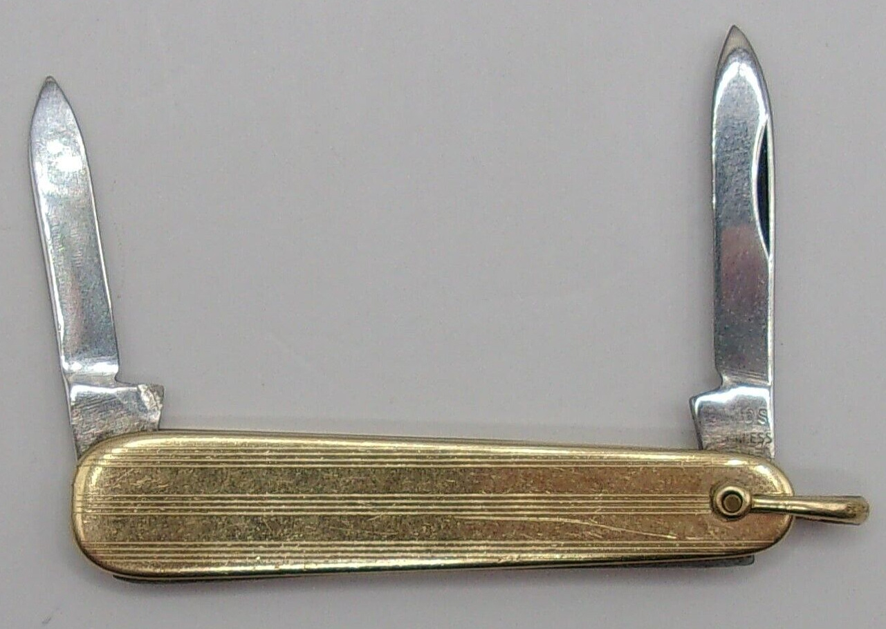 VOOS Pocketknife 12K Gold-Filled Case Vintage Voos with Stainless Steel Blades