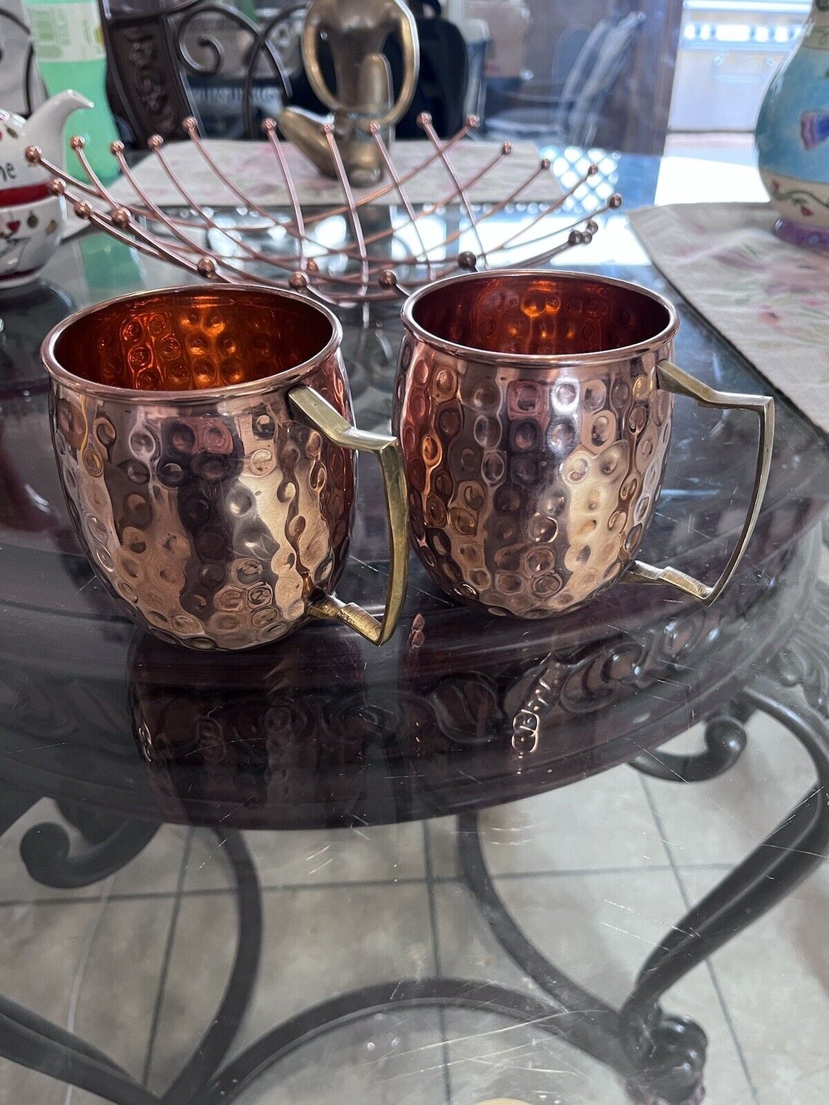 100% Hammered Copper Moscow Mule Cups  2 Total