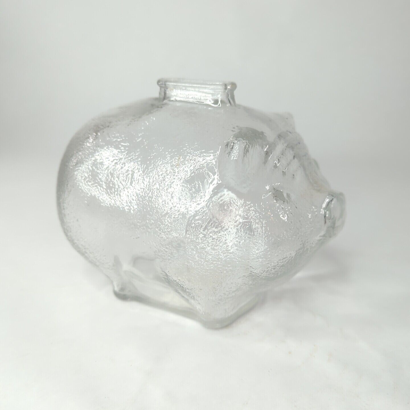 Vintage Anchor Hocking Glass Piggy Bank Pig Coin Clear Textured Large 5\