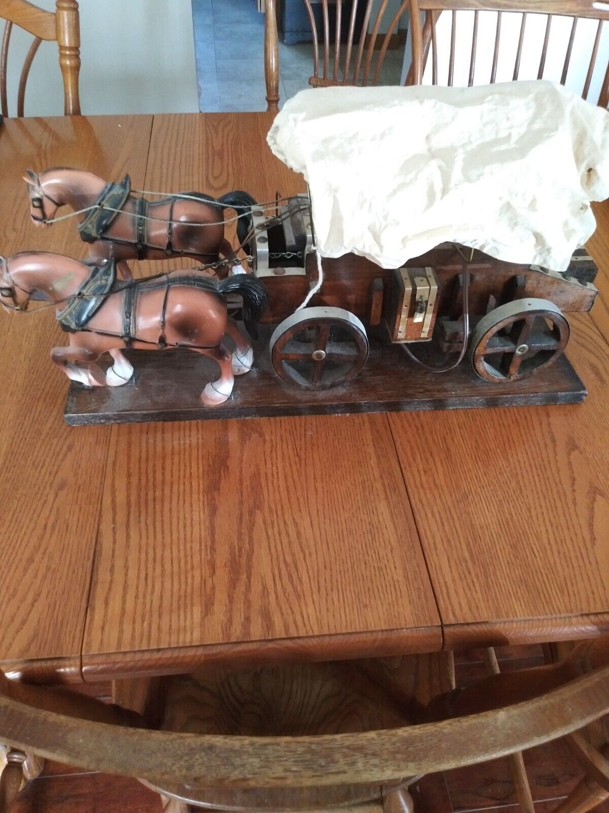 Vintage Rare and Hard to Find Clydesdale 2-Horse Team w/ Conestoga Wagon Lamp 