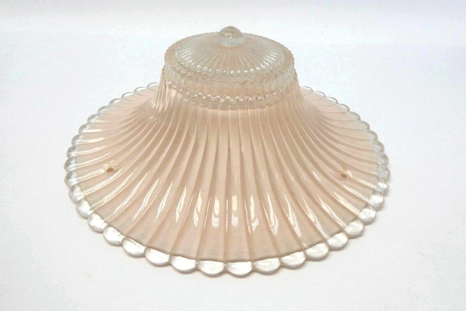Vintage Used Pink Clear Rounded Edge Art Deco Lamp Light Shade Cover Part