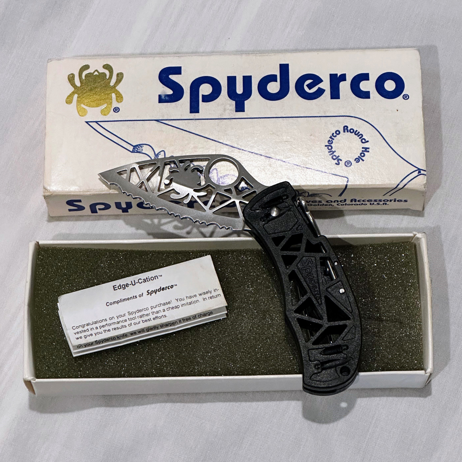Spyderco C35SBK Q Knife Skeletonized Serrated 440c Blade Discontinued Rare NIB
