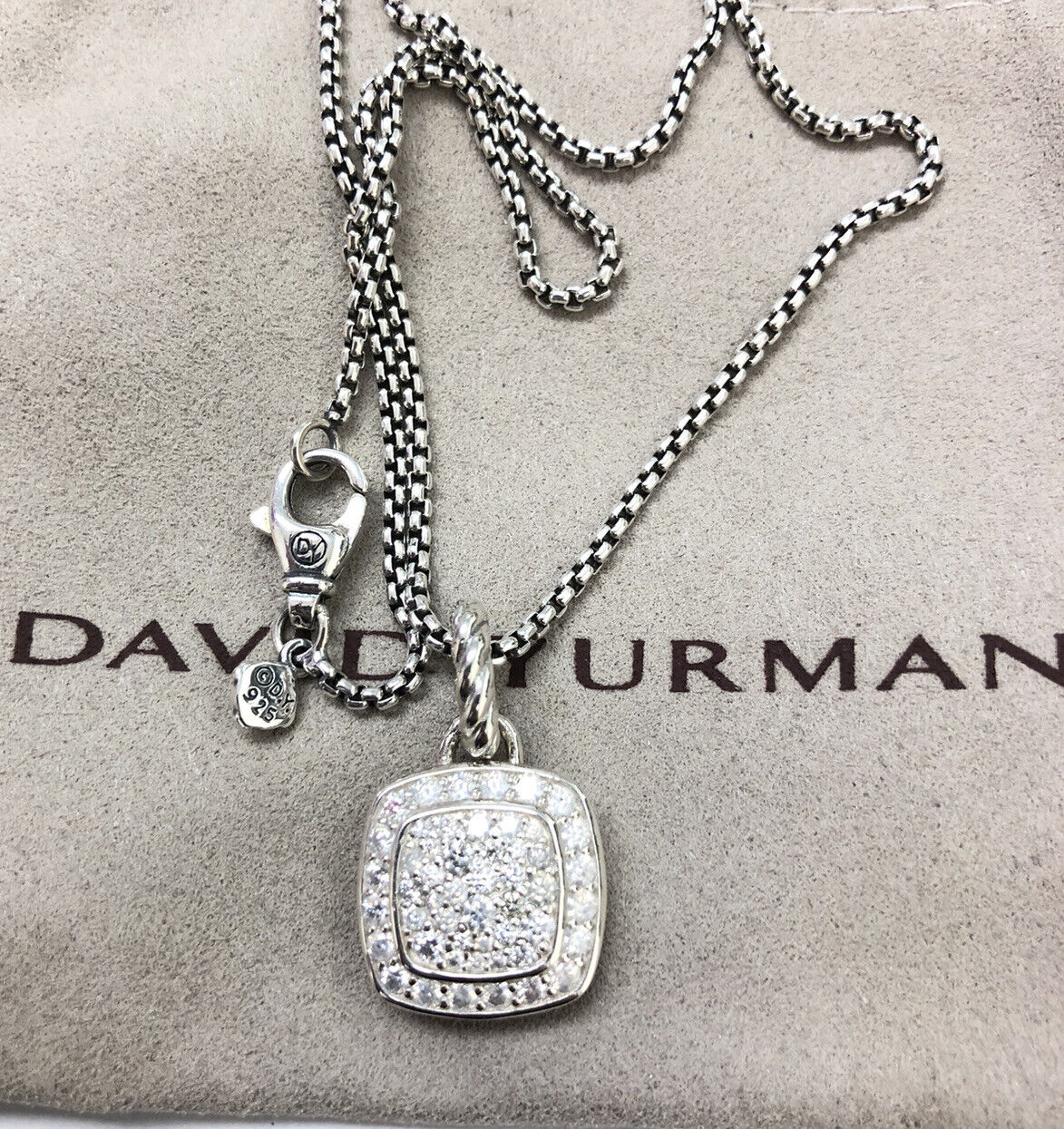 David Yurman Sterling S Pave Diamond Petite Albion Pendant Necklace 18 Inches