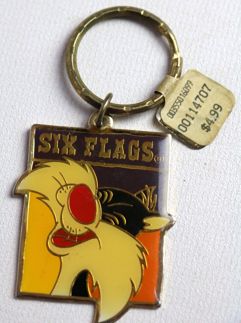 Vintage Six Flags SYLVESTER Keychain GREAT ADVENTURE Looney Tunes With Tags