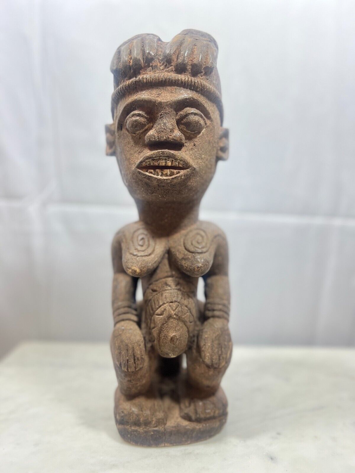 African Tribal Art Carving Wood Mwana Pwo CHOKWE Maternity Statue 13\