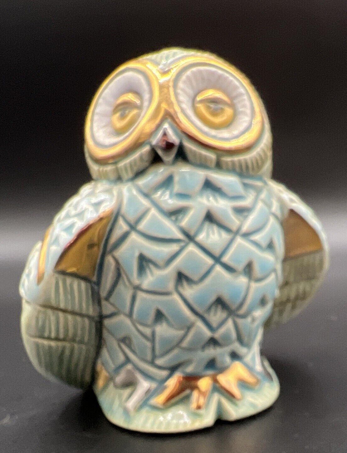 Artesania Rinconada De Rosa Blue Aqua Owl With Gold Trim Uruguay