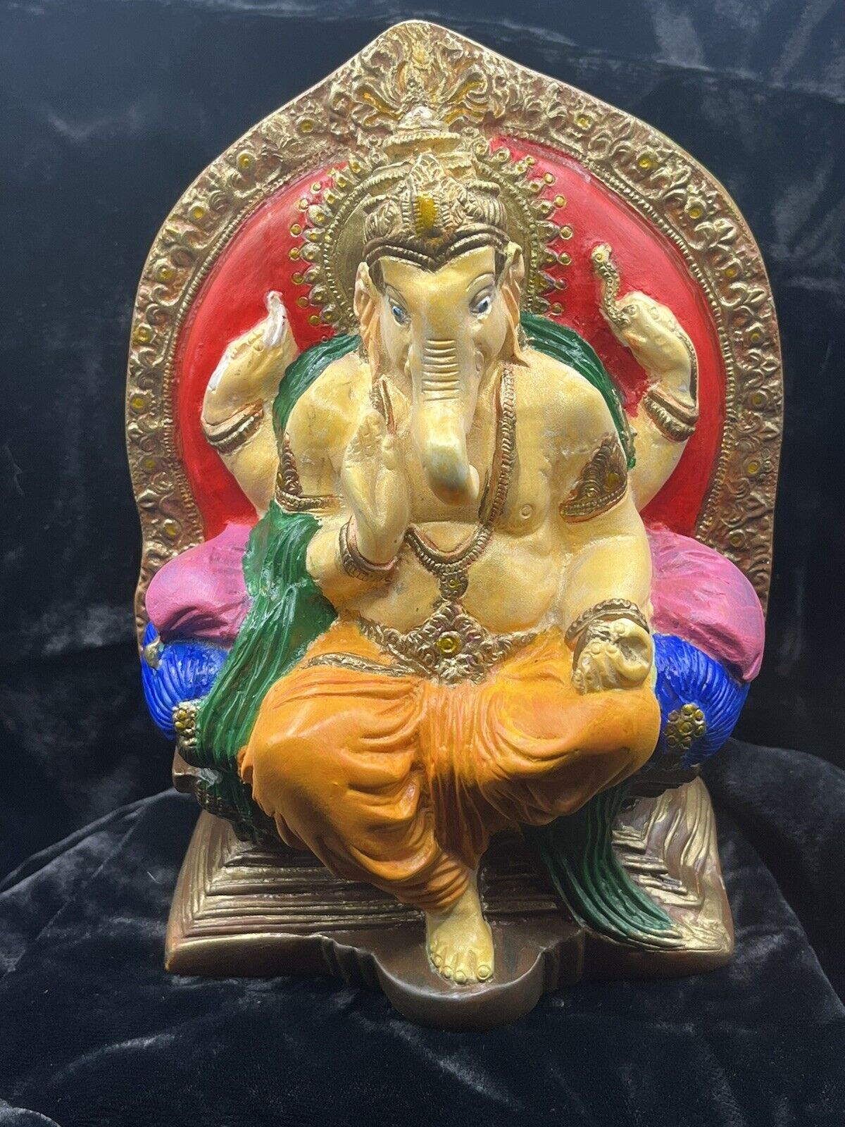 Vintage Ganesha Colorful Chalkware Hindu God Alter Statue