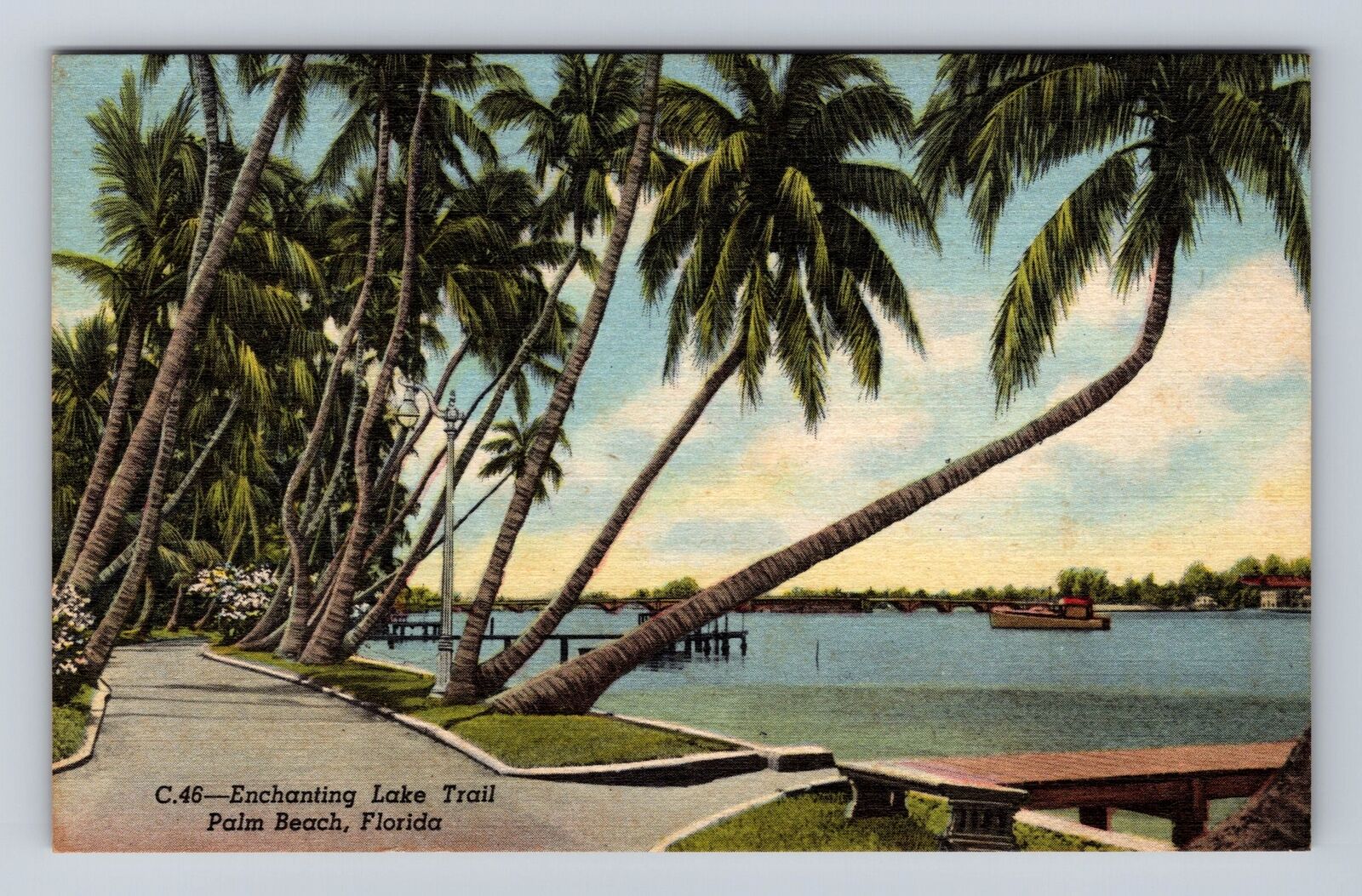 Palm Beach FL-Florida, Enchanting Lake Trail, Antique, Vintage Souvenir Postcard
