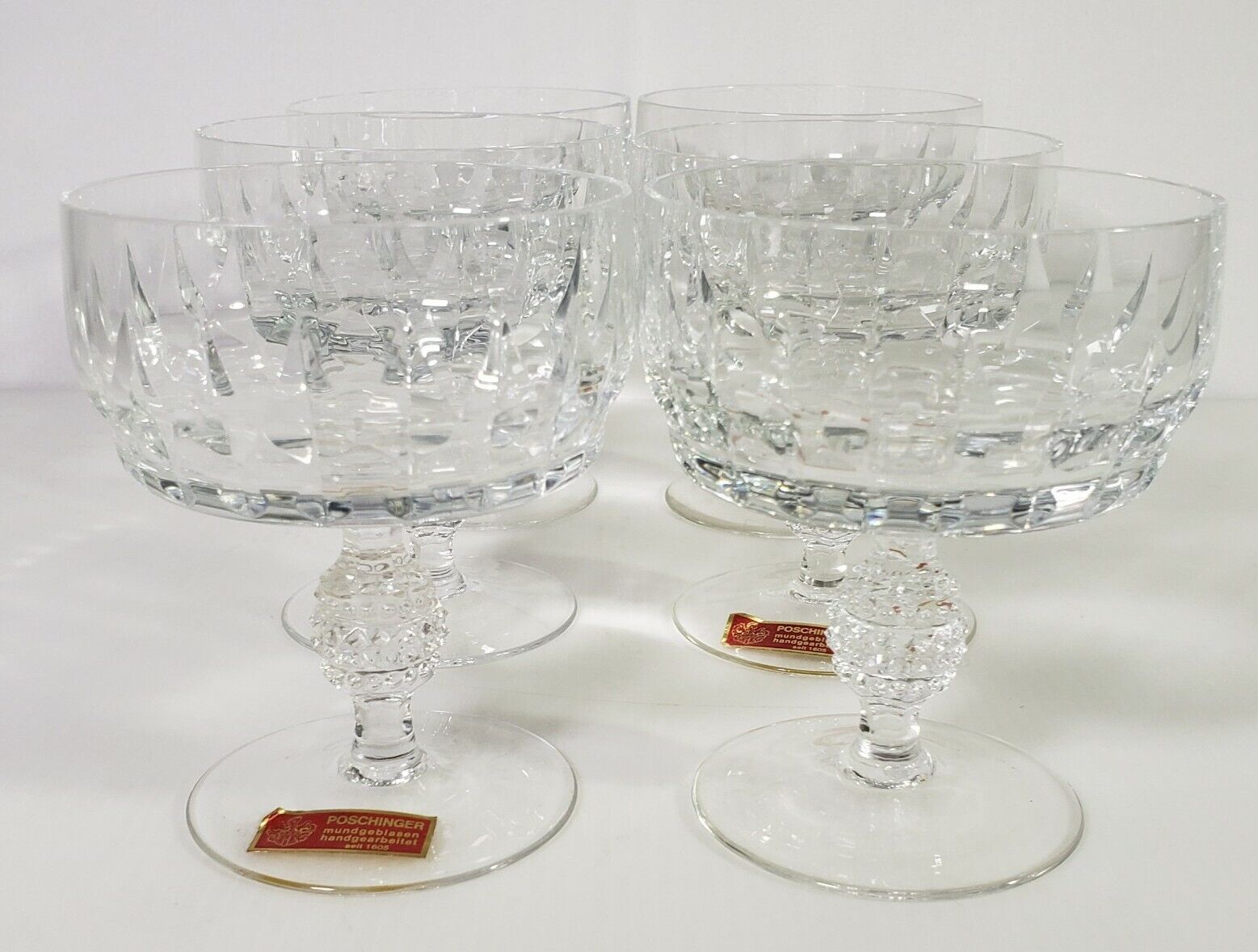 6 Poschinger Vintage Crystal Glasses Set, 4.5 Inches Tall