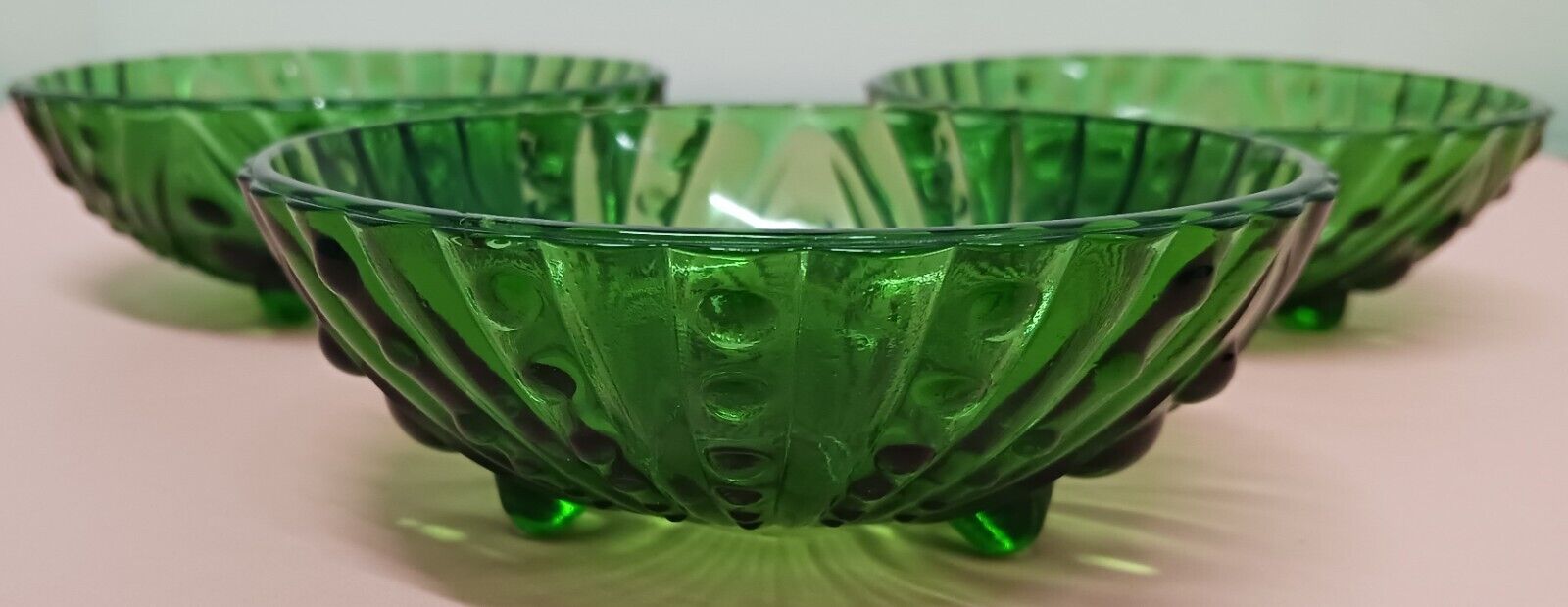 VTG ANCHOR HOCKING BURPLE INSPIRATION EMERALD GREEN GLASS DESSERT BOWL Lot of 3