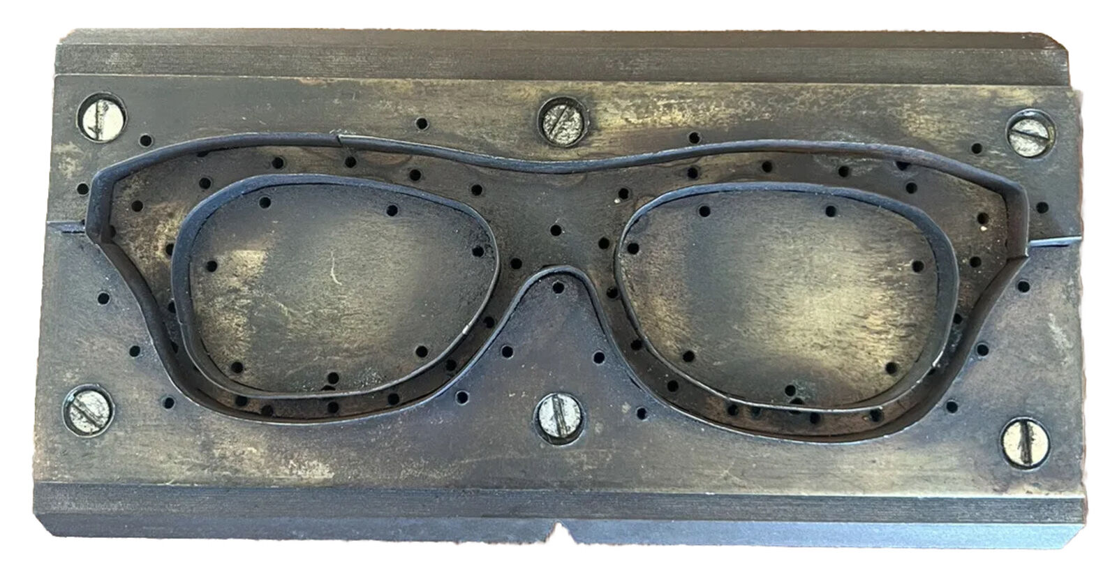 Vintage Mid Century Steel Brass Rectangular Eyeglass Mold Sculpture Art Deco