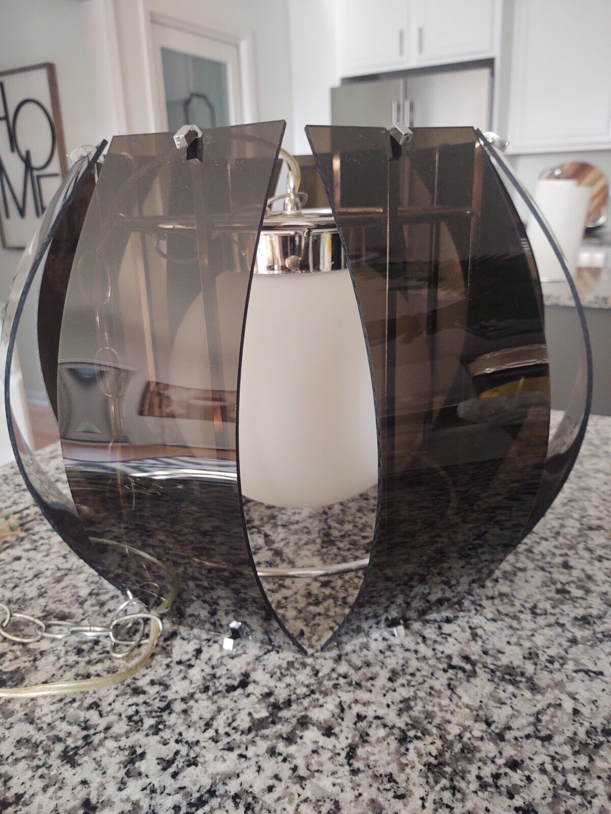 ✨Mid-Century Modern Smoked Lucite Panel Chrome Globe Swag Light 