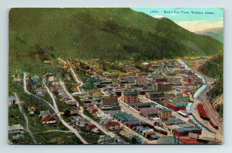 c1928 DB Postcard Wallace ID Bird's Eye Aerial View Valley Mountains