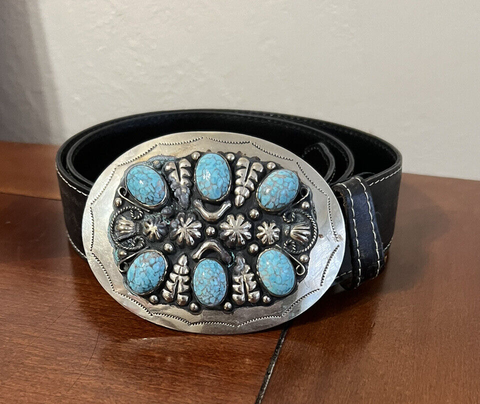Alpaca Mexico cabochon buckle with turquoise color with leather Belt size 34