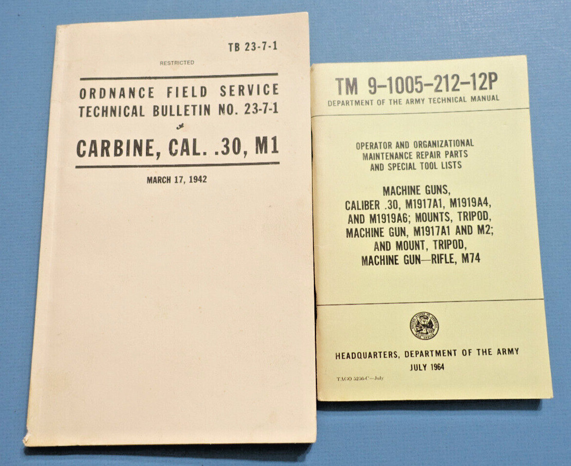 (2) Army Books: CARBINE CAL.30 & REPAIR, PARTS LISTS for CALIBER .30