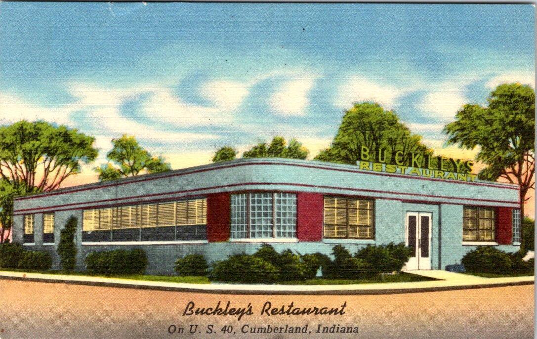 Cumberland, IN Indiana   BUCKLEY\'S RESTAURANT  Roadside  1953 Linen Postcard