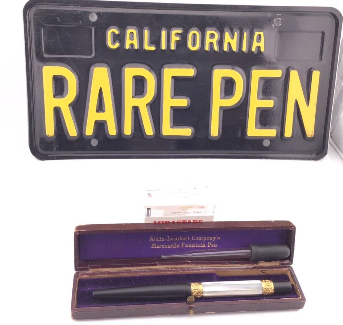 RARE Vintage AIKIN LAMBERT  Fountain Pen MOP Eyedropper Taper Cap #4 14K nib Box
