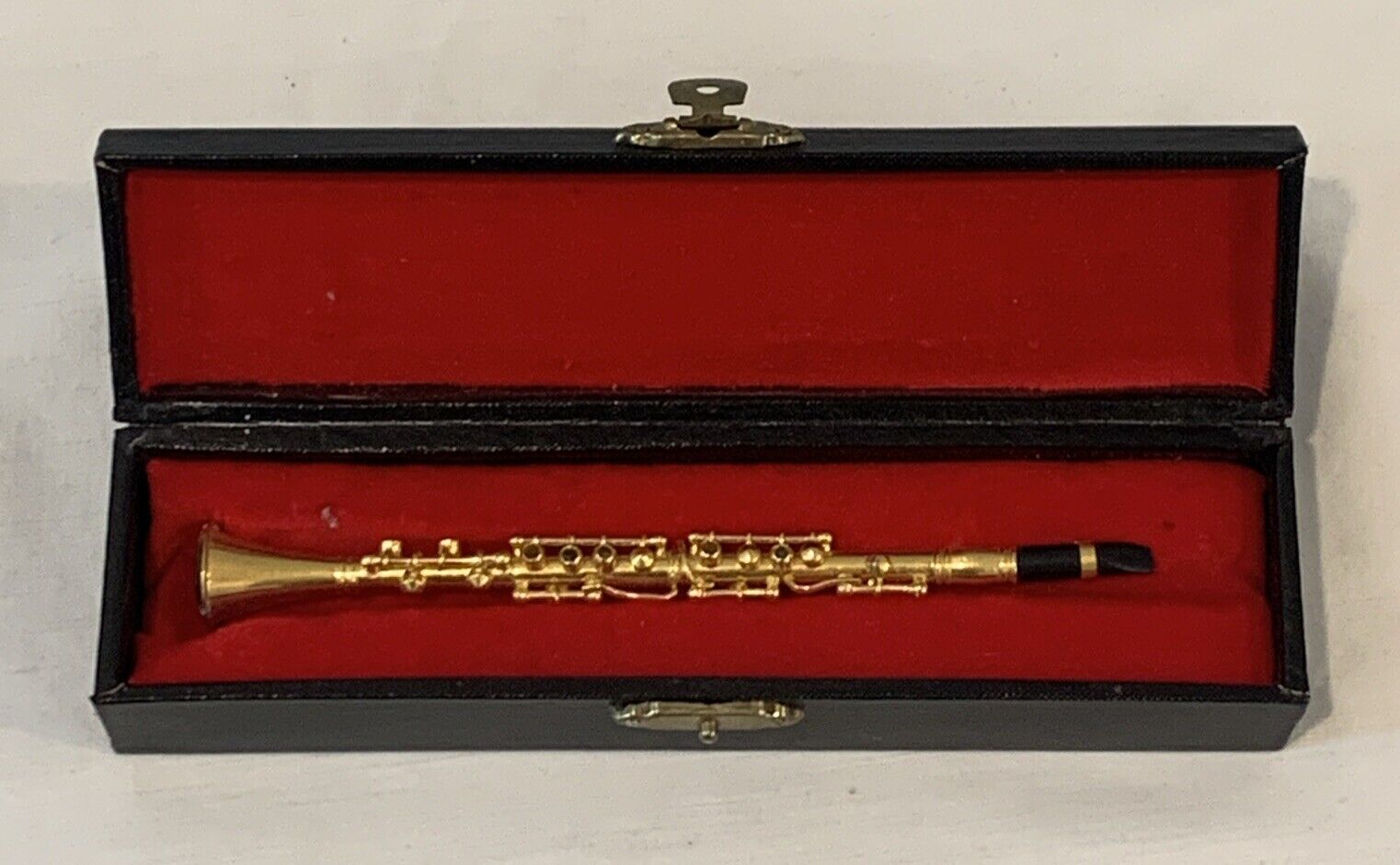 VTG Miniature 1/6 Scale Solid Brass Copy of Clarinet Musical Instrument In Case