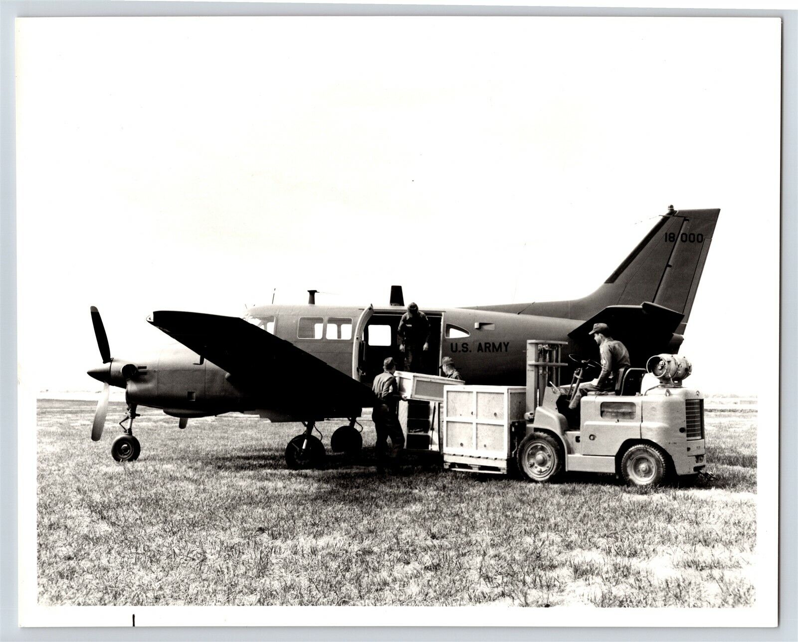 Aviation Airplane c1960s Beechcraft US Army U-21A Cargo 8x10 B&W Press Photo C3