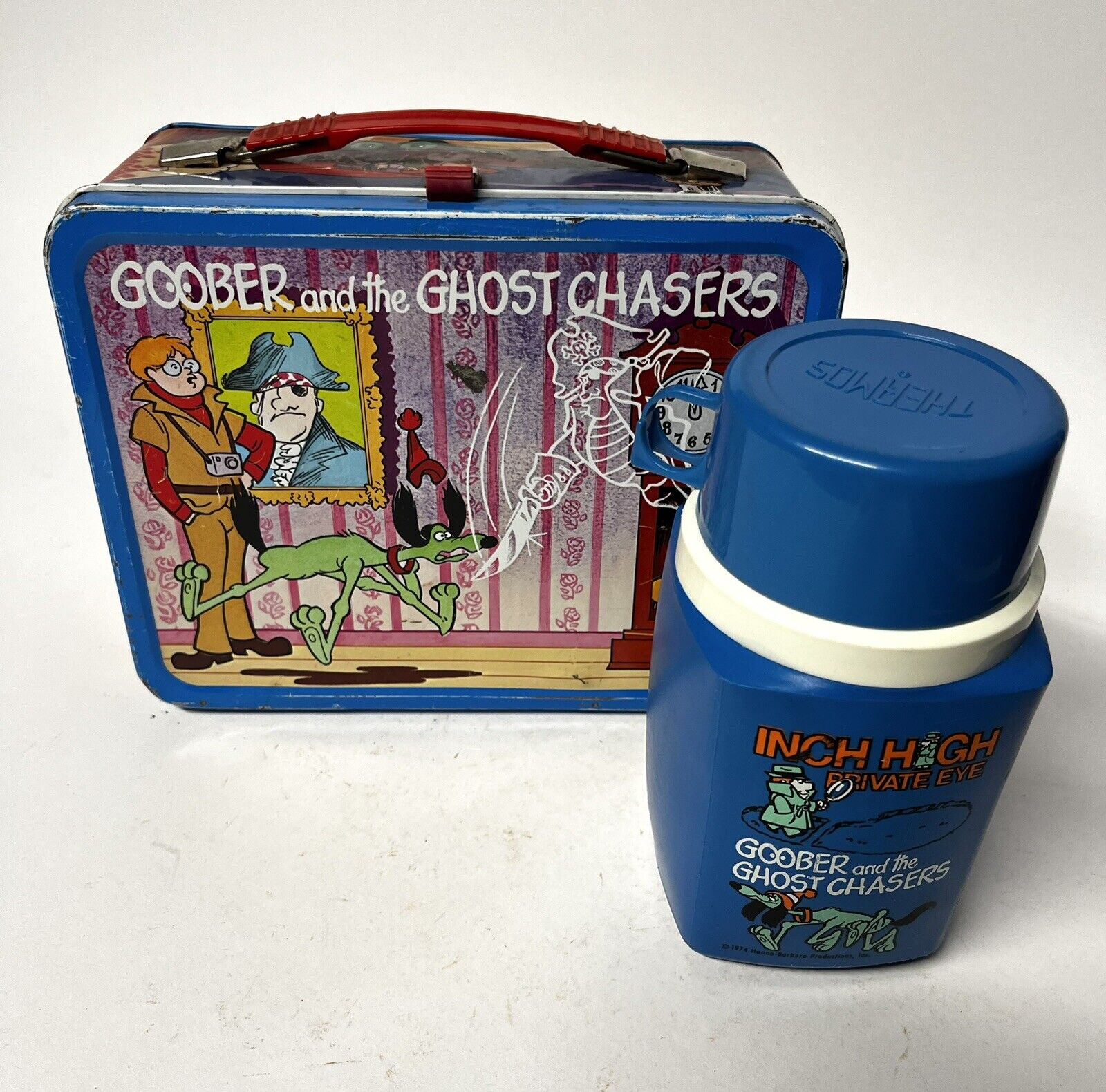 GOOBER AND THE GHOST CHASERS INCH HIGH PRIVATE EYE 1974 METAL LUNCHBOX & THERMOS