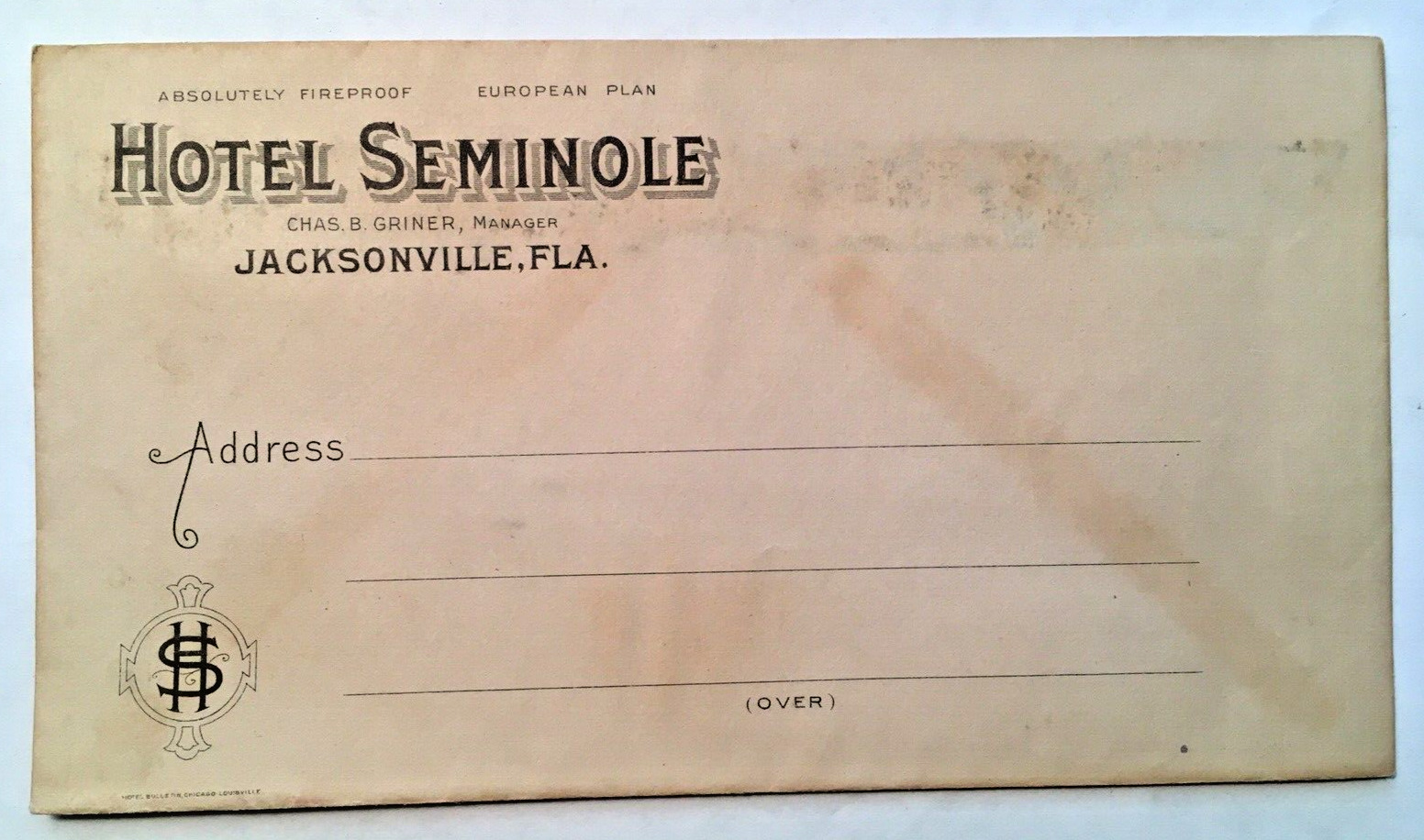 Antique Envelope Letterhead Hotel Seminole Jacksonville Florida c1913