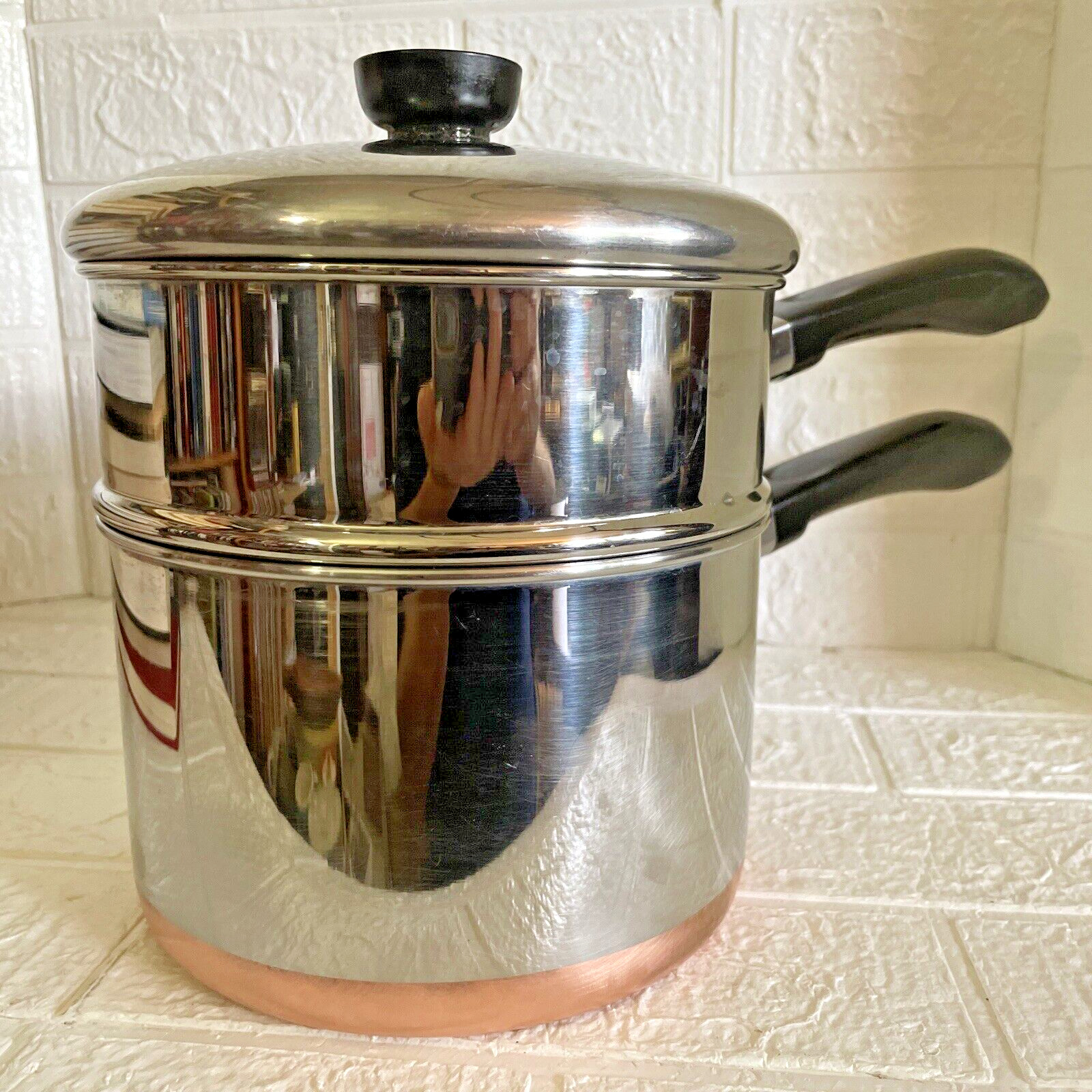 Vintage Revere Ware 3 Qt Sauce Pot & Steamer Made In Clinton, ILL USA
