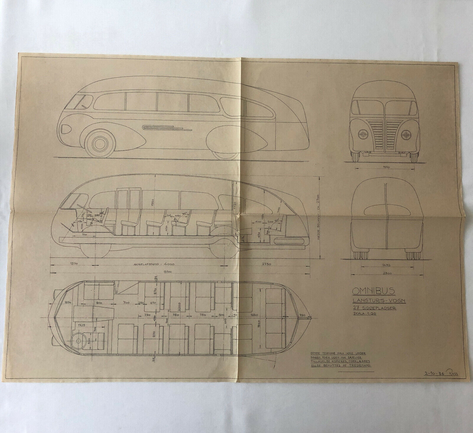 1936 Coachbuilder Bus Design Blueprint Rendering Blue Print Coach Bus Truck