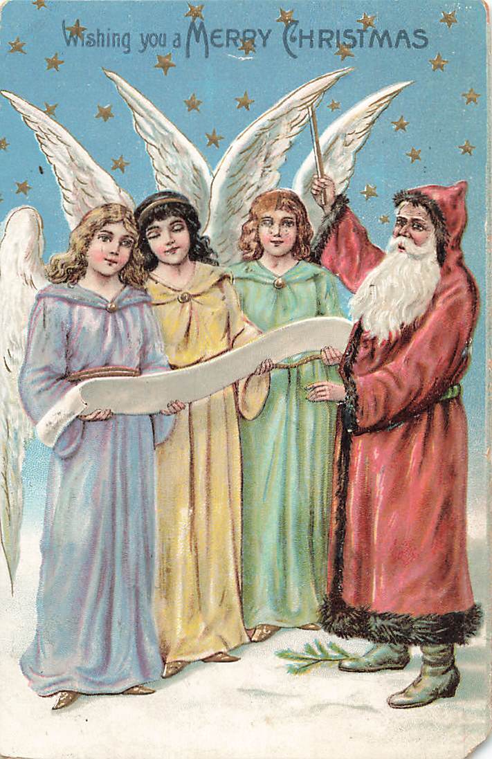 c1910 Old World Santa Claus Conductor Angel Choir Christmas P534