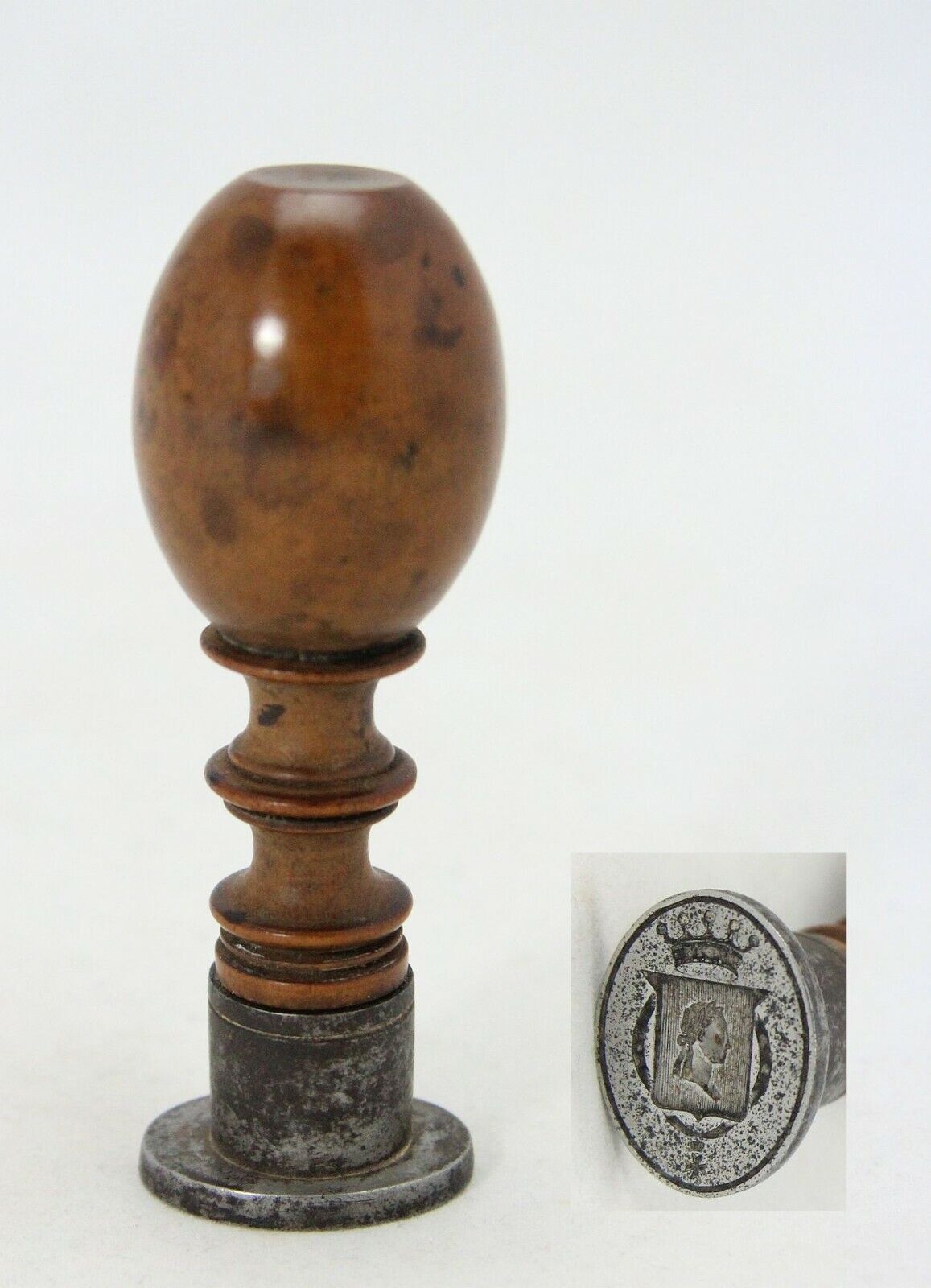 antique 17th C wood & iron wax seal with coat of arms Pieter / Peter / P.C Hooft