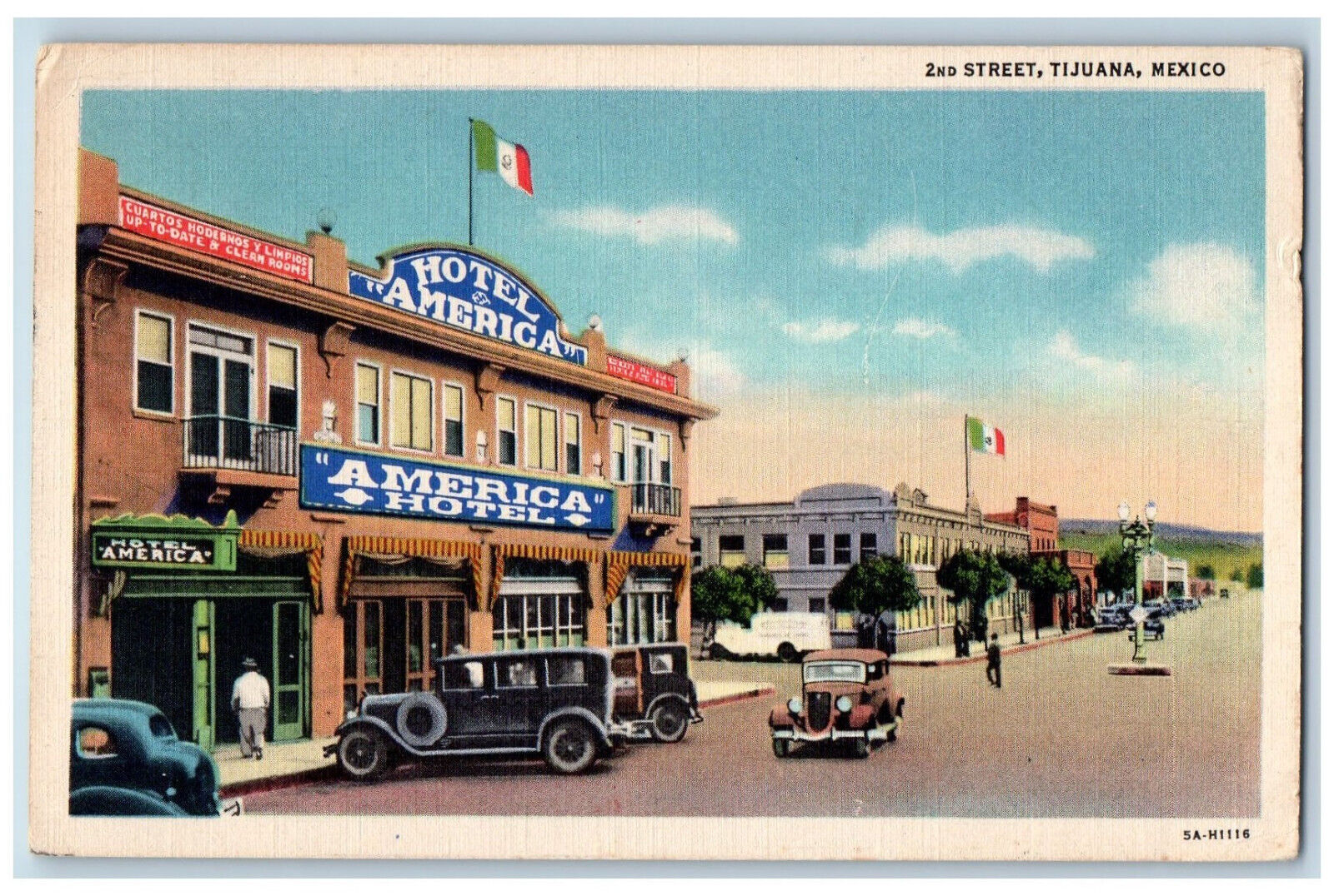 Tijuana Baja California Mexico Postcard 2nd Street America Hotel 1940