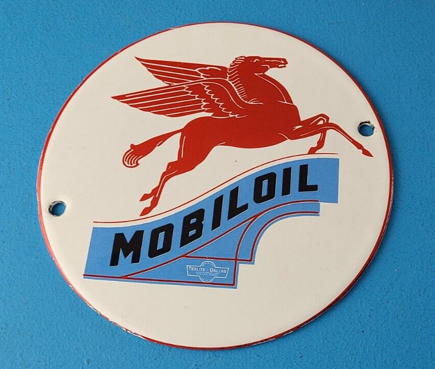 Vintage Mobil Oil Porcelain Sign - Mobilgas Peggy Porcelain Gas Pump Plate Sign