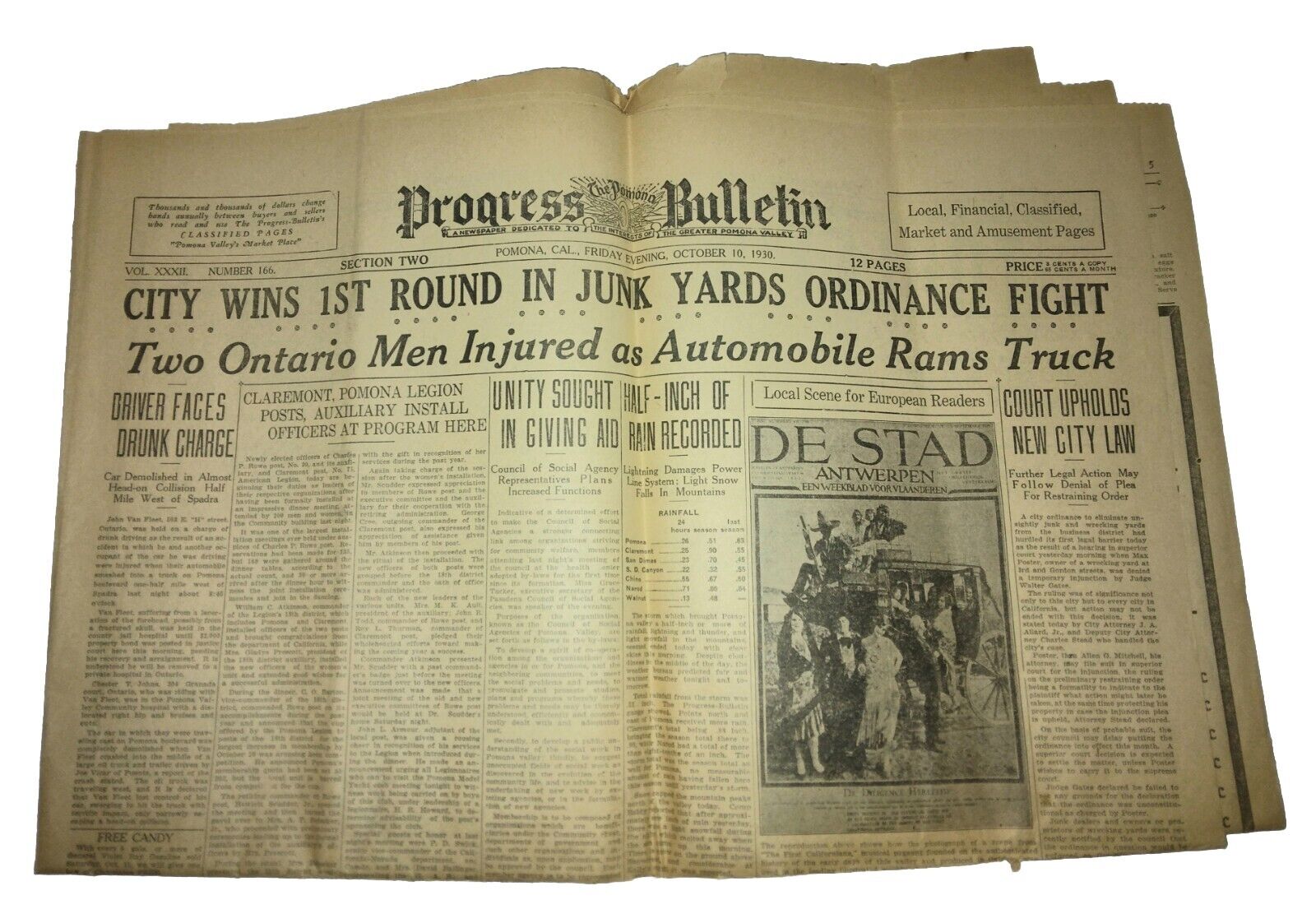 Progress Bulletin Pomona CA October 10, 1930 L.A. MEXICAN *Scarce Newspaper