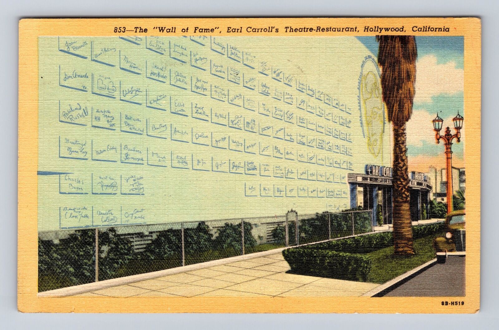 Hollywood CA- California, Fame, Earl Carroll\'s Theatre, Vintage c1949 Postcard