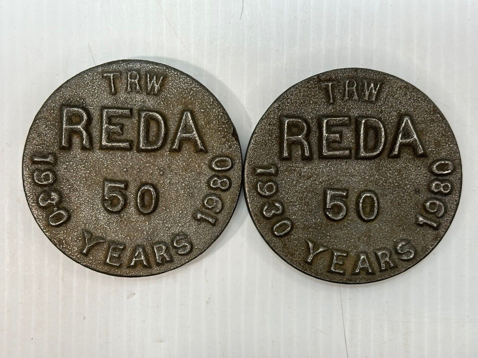 VINTAGE TRW REDA PUMP 50 YEARS 1930-1980 OILFIELD MEDALLIONS CELEBRATION METAL