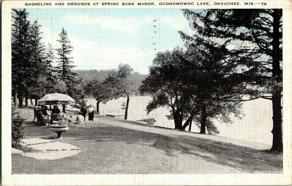 1940\'S LINEN. SPRING PARK MANOR. OCONOMOWOC LAKE. OKAUCHEE, WIS POSTCARD SC9