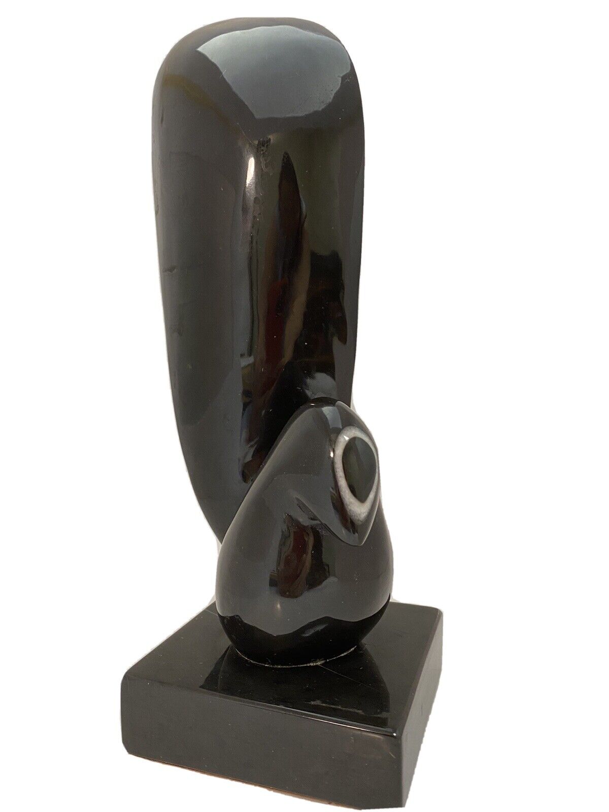 1980s Art Deco Revival Abstract Hand-carved Black Modernist Sculpture 12 ‘ Hight