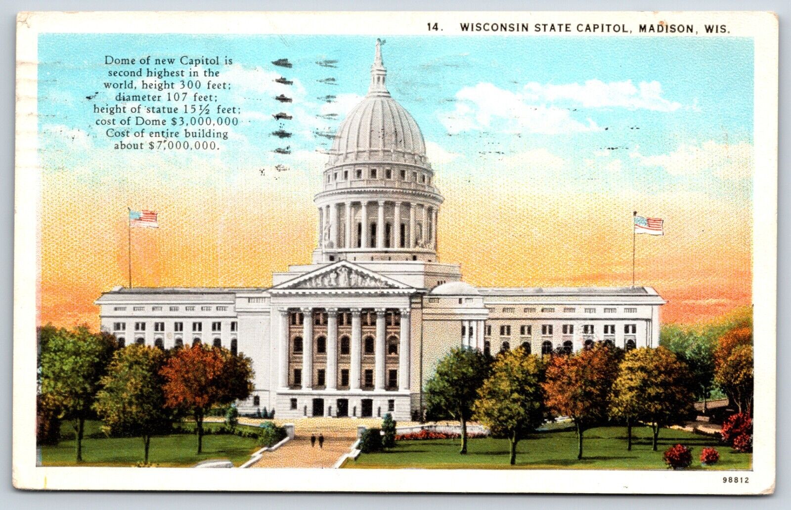 Postcard Wisconsin State Capitol, Madison, Wisconsin Posted ca 1927