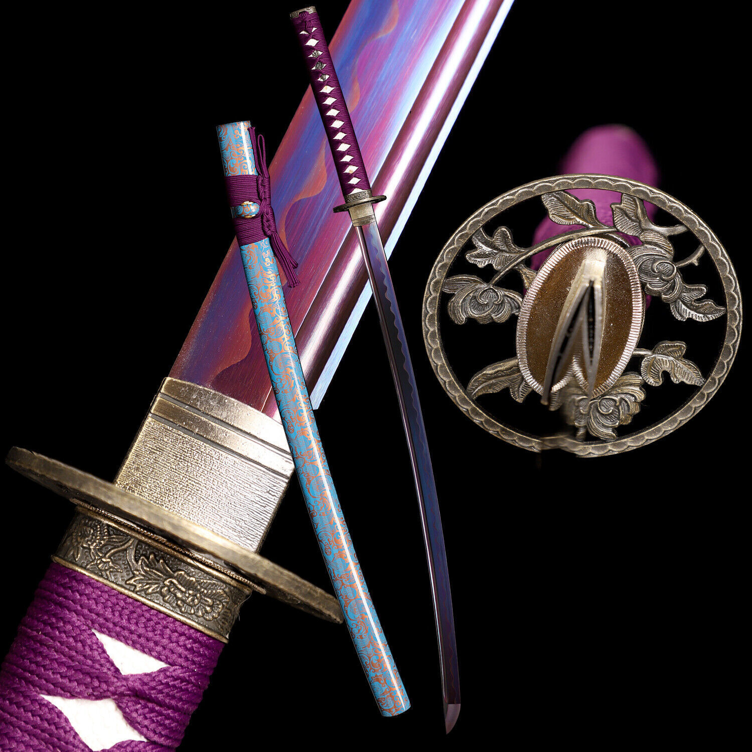 Purple Katana 1095 Carbon Steel Battle Ready Japenese Samurai Sharp Sword