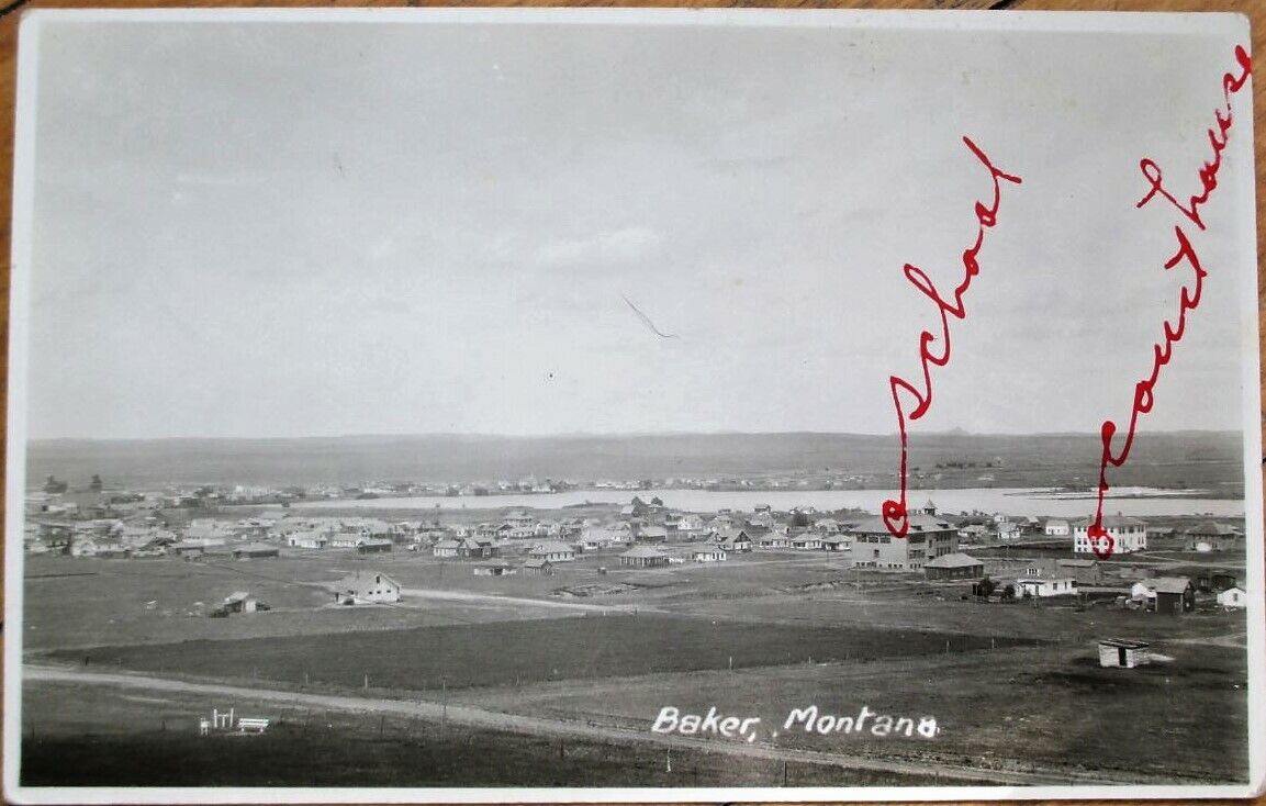 Baker, MT 1915 AZO Realphoto Postcard - Birdseye View - Montana Mont