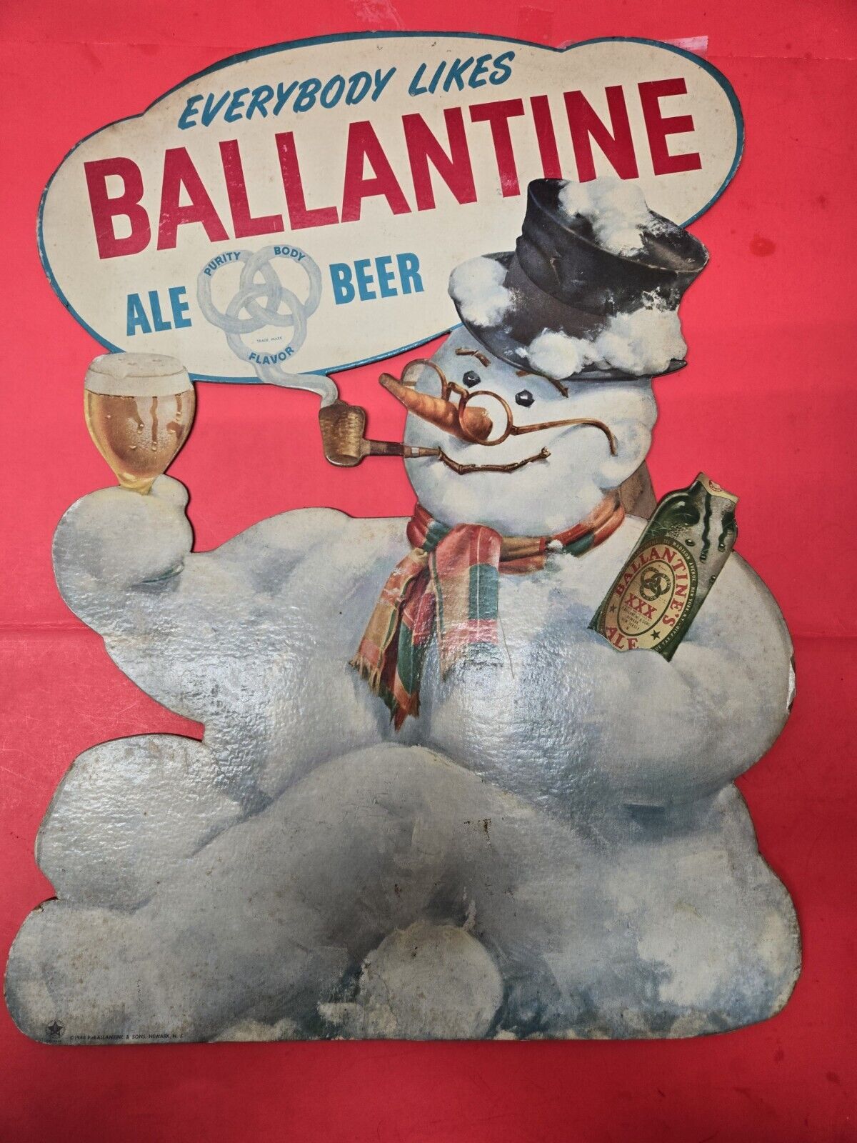 Vintage Original Standing Ballantine Beer Ad 1948 Rare stand still works