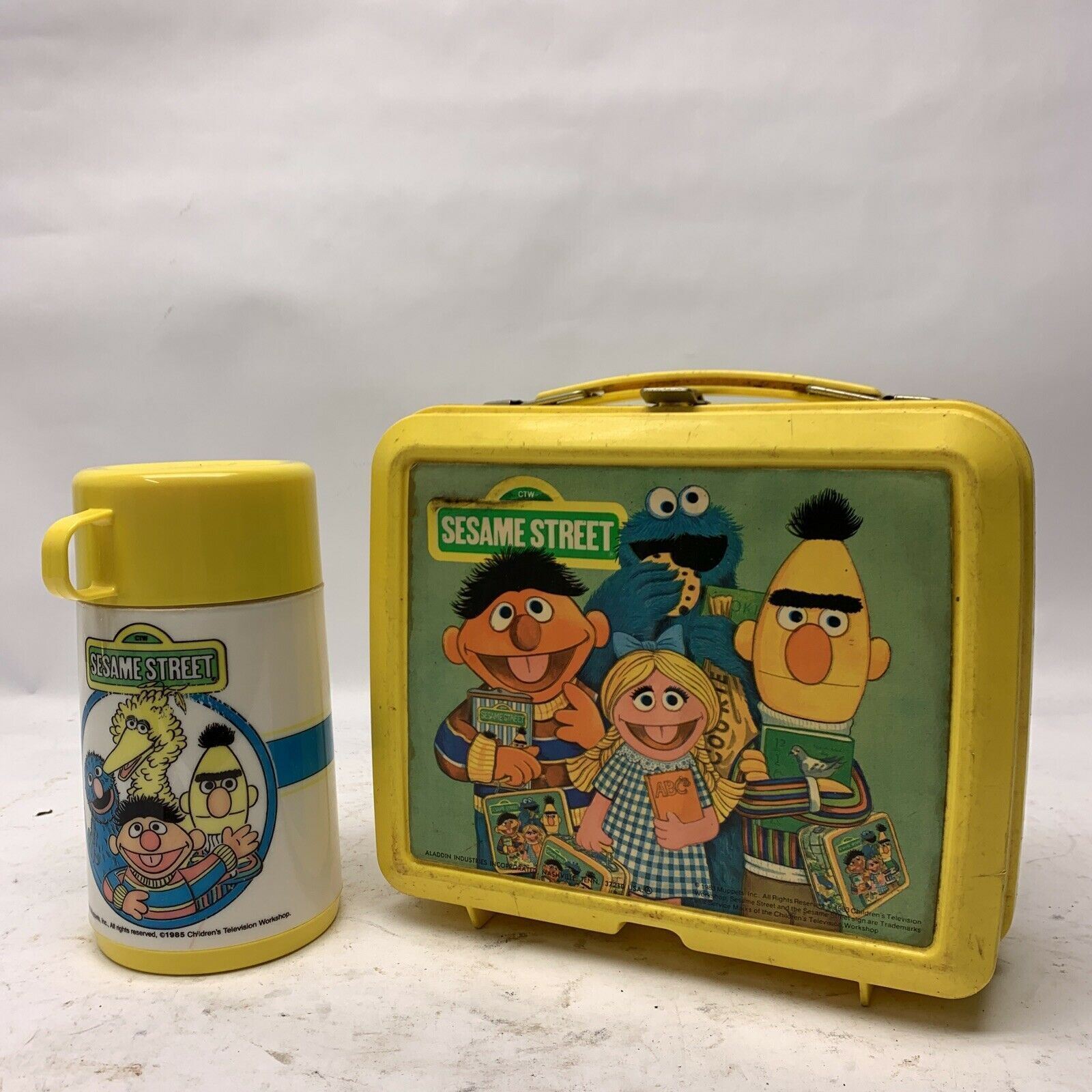 Vintage 1983 Sesame Street Metal Lunch Box With Thermos by Aladdin Big Bird, Ber