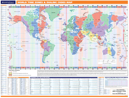 PROSERIES WALL MAP: WORLD TIME ZONES & DIAL CODES (R)